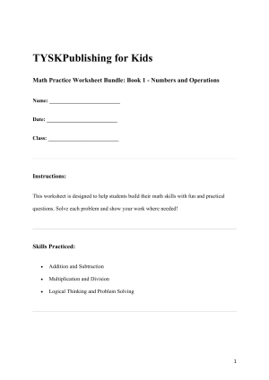 Math Practice Worksheet Bundle: Book 1 - Numbers and Operations