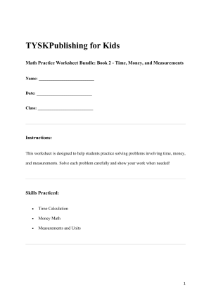 Math Practice Worksheet Bundle: Book 2 - Time, Money, and Measurements