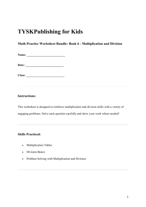 Math Practice Worksheet Bundle: Book 6 - Multiplication and Division