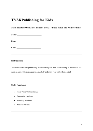 Math Practice Worksheet Bundle: Book 7 - Place Value and Number Sense