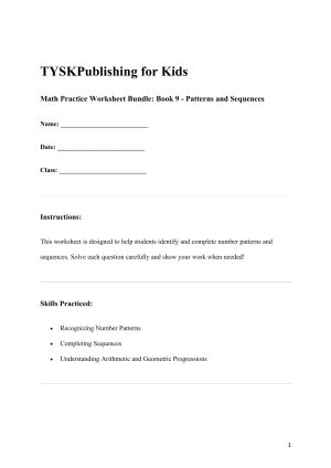 Math Practice Worksheet Bundle: Book 9 - Patterns and Sequences