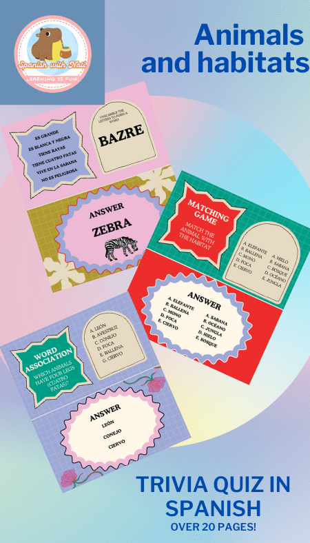 Trivia game Animals in Spanish