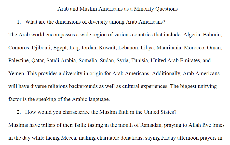Arab and Muslim Americans as a Minority Questions