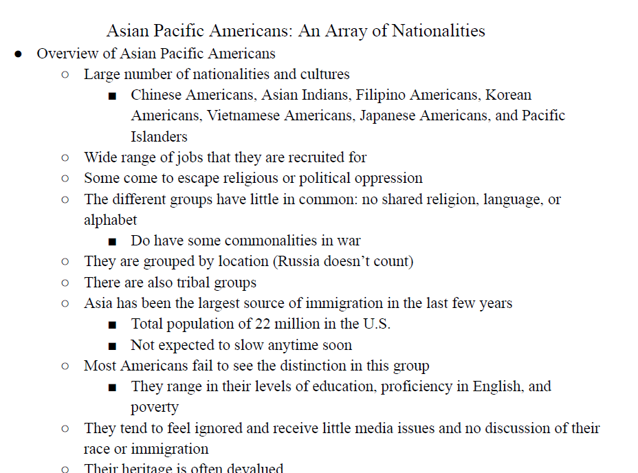 Asian Pacific Americans: An Array of Nationalities Notes