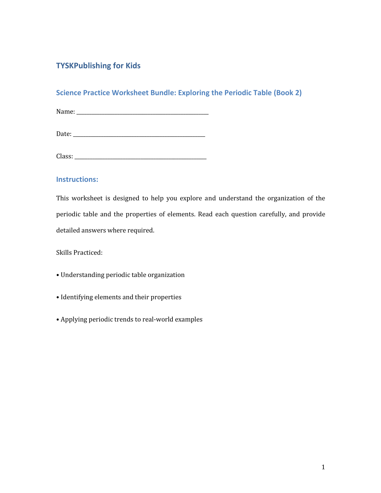 Science Practice Worksheet Bundle: Exploring the Periodic Table (Book 2)