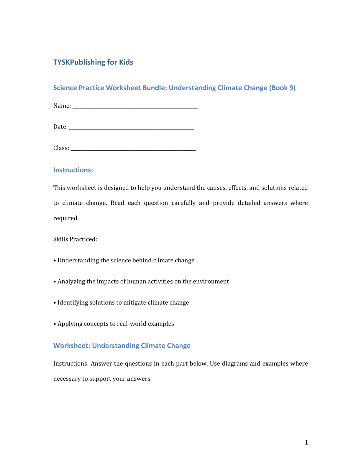 Science Practice Worksheet Bundle: Understanding Climate Change (Book 9)