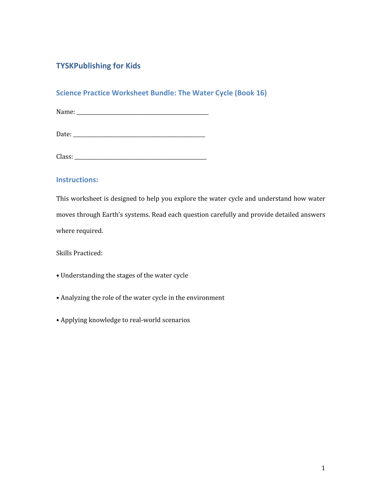Science Practice Worksheet Bundle: The Water Cycle (Book 16)