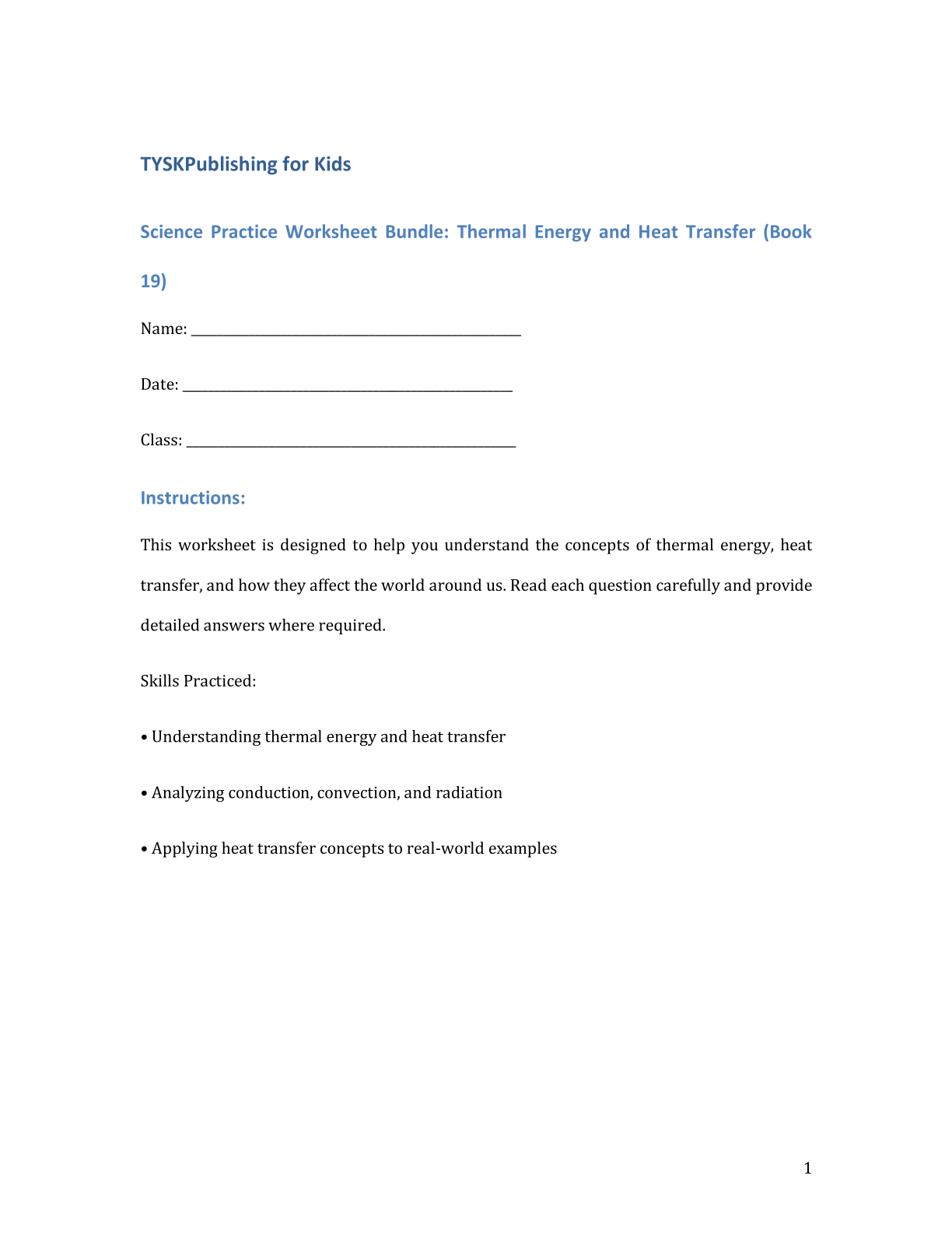Science Practice Worksheet Bundle: Thermal Energy and Heat Transfer (Book 19)