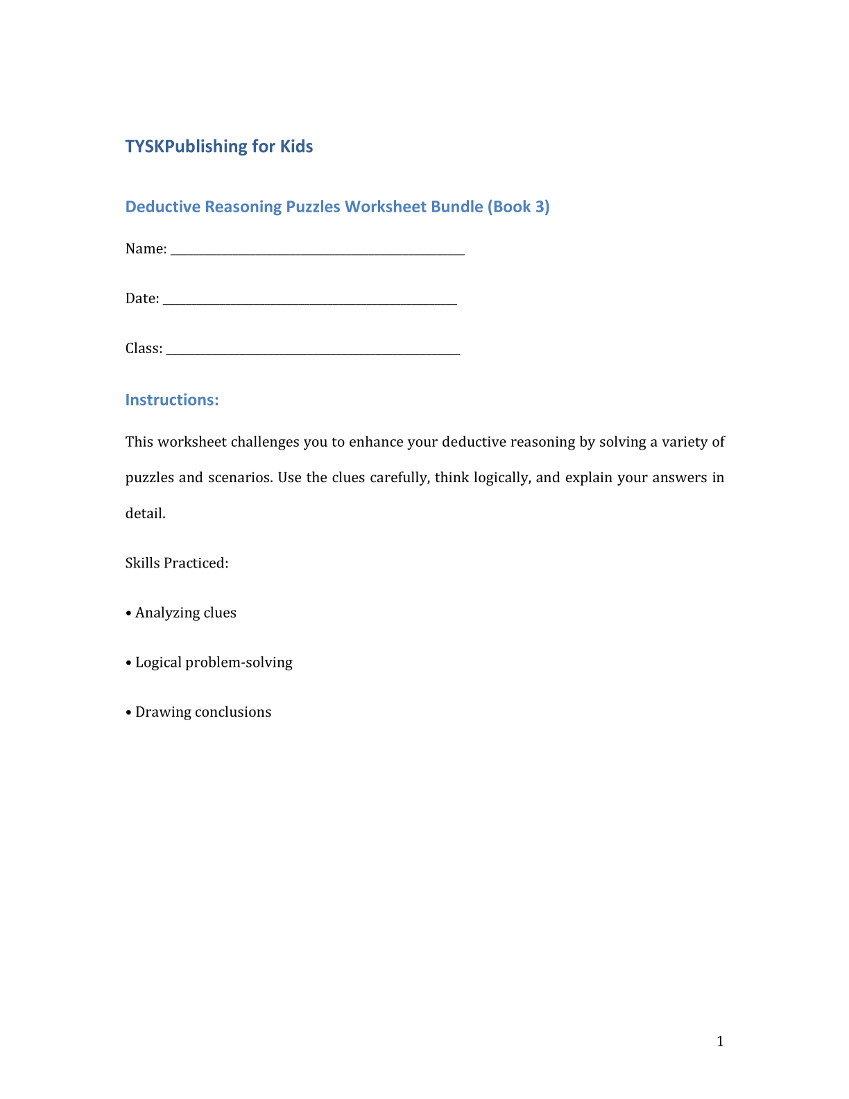 Deductive Reasoning Puzzles Worksheet Bundle (Book 3)