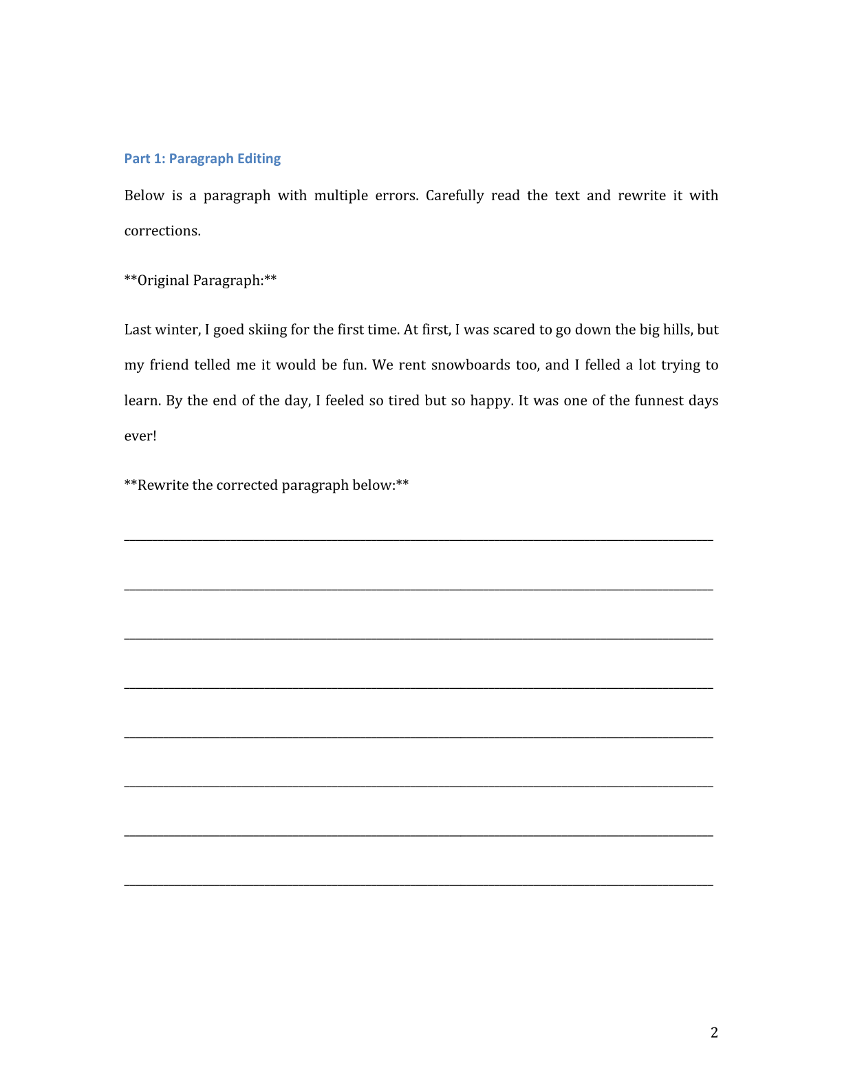 Editing and Proofreading Practice: Worksheet 9