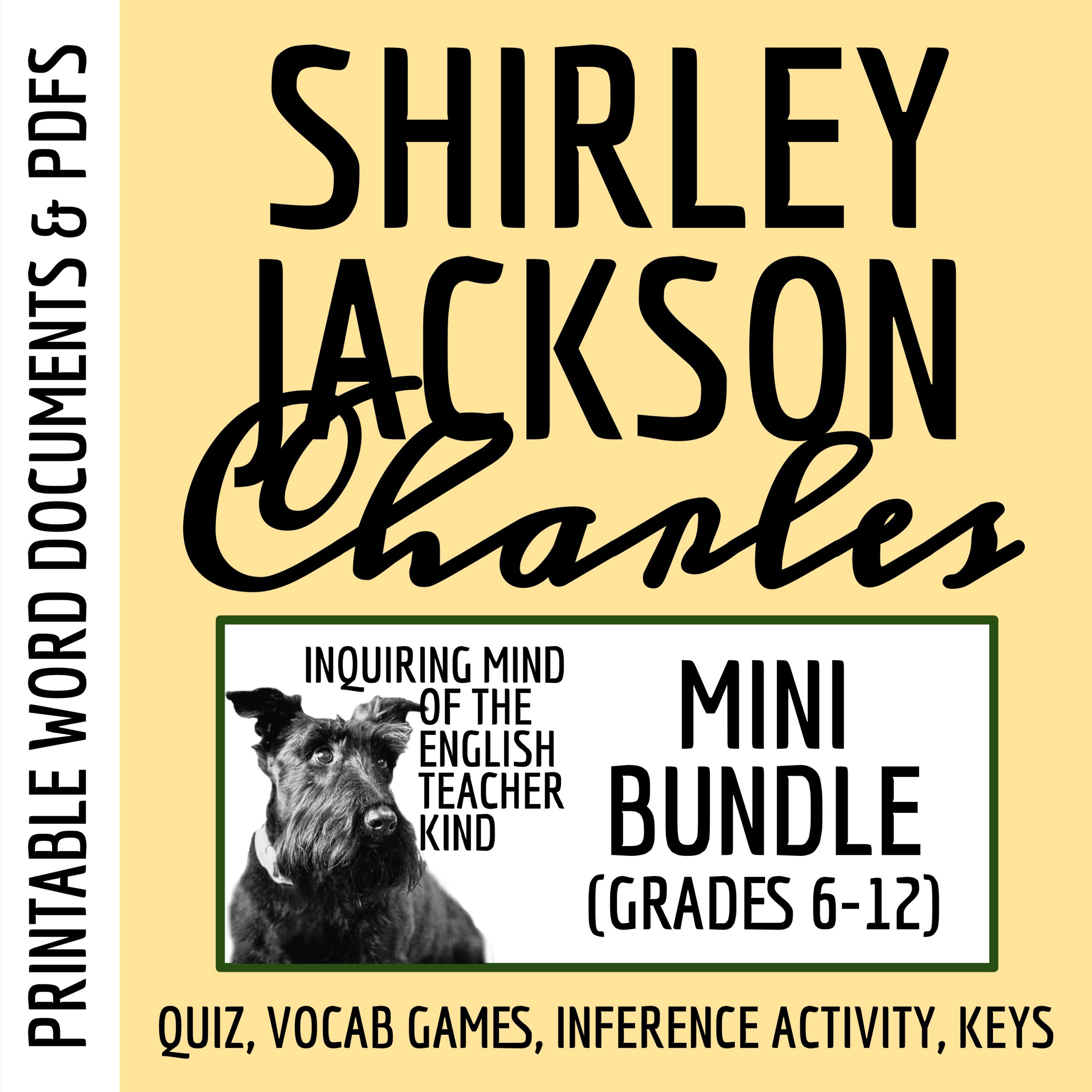 "Charles" by Shirley Jackson Quiz, Close Reading Worksheet, and Vocabulary Games