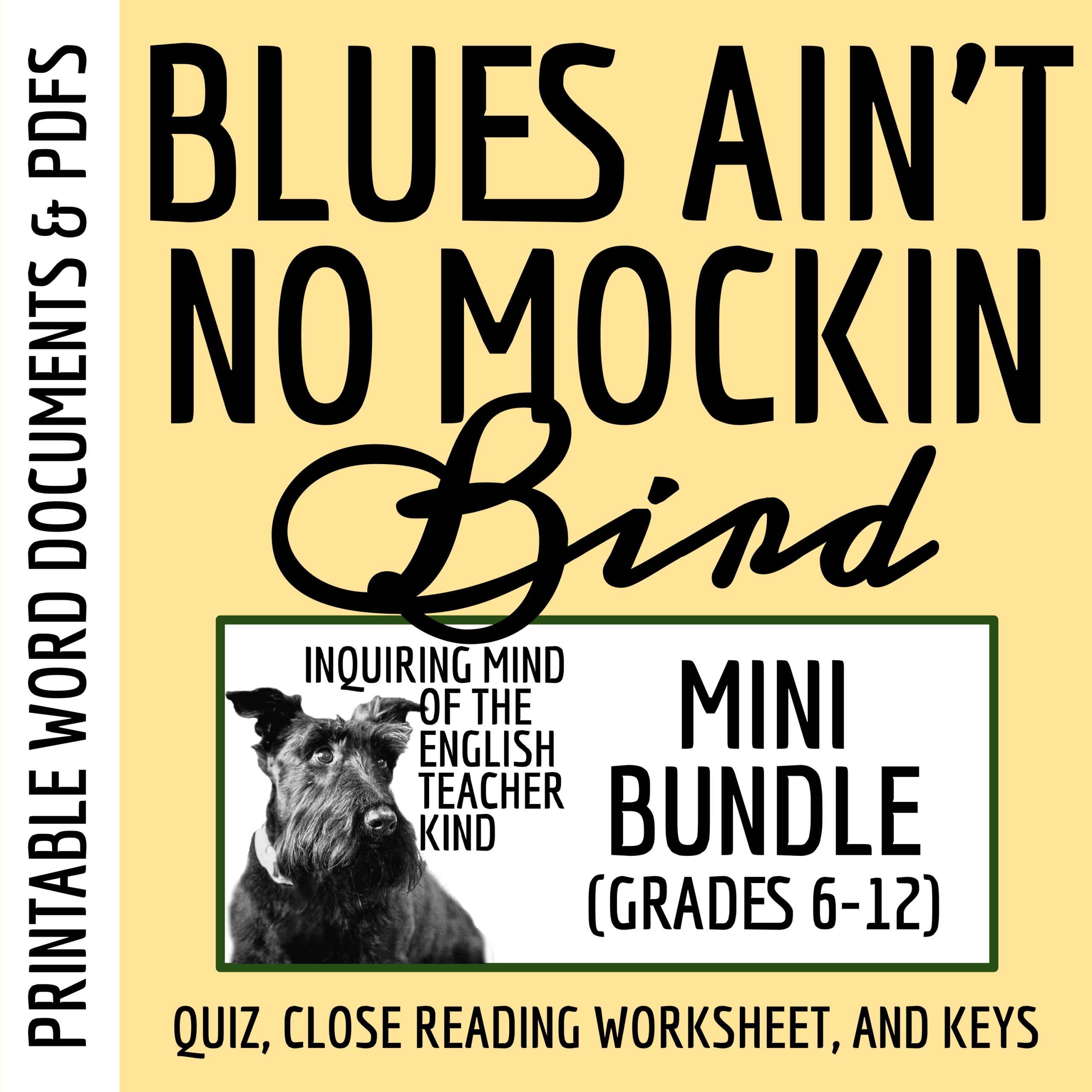 "Blues Ain't No Mockin Bird" Quiz, Close Reading Analysis Worksheet, and Answer Keys