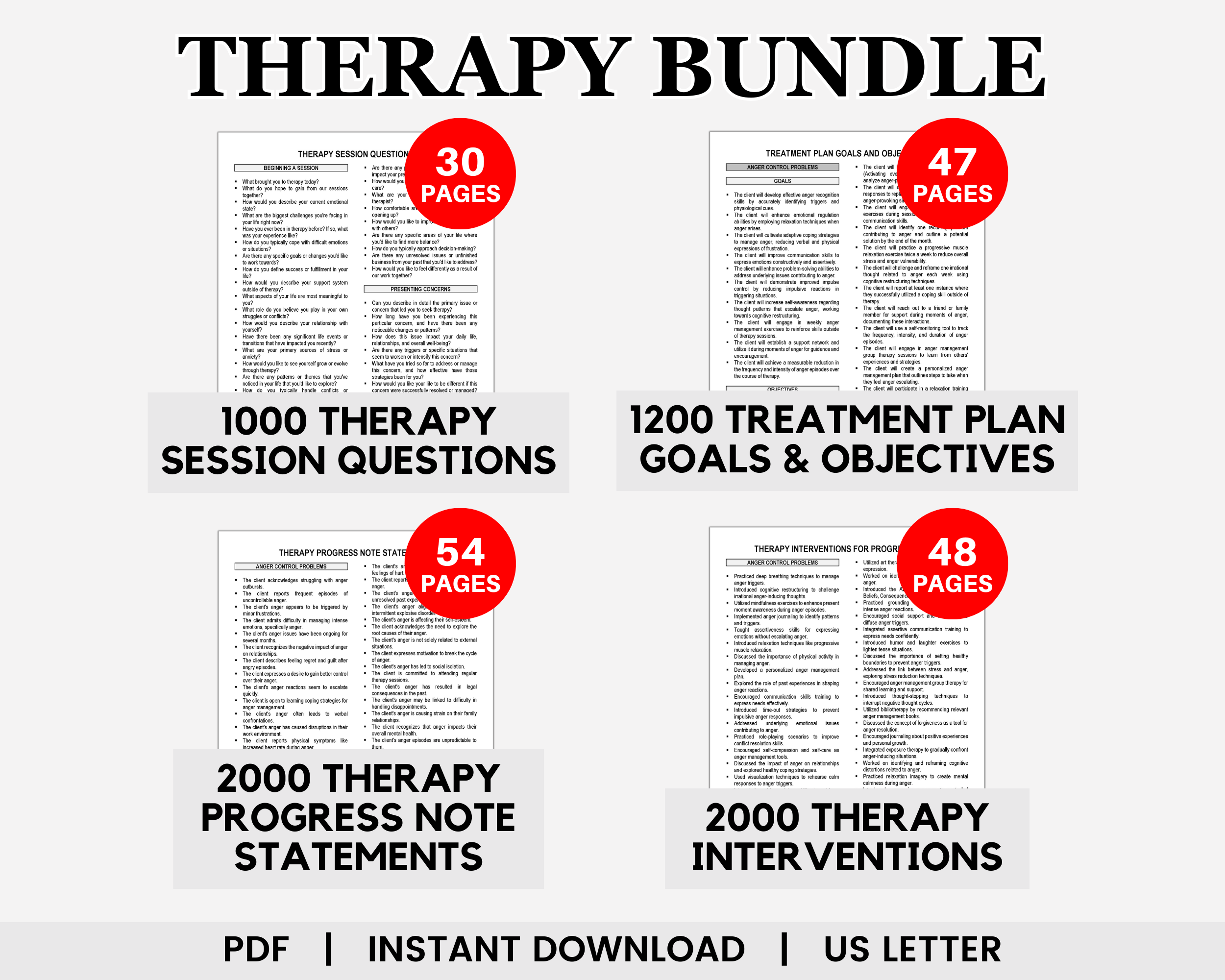 Therapy Bundle, Adult Therapy, Therapy Questions, Therapy Goals and Objectives, Progress Notes