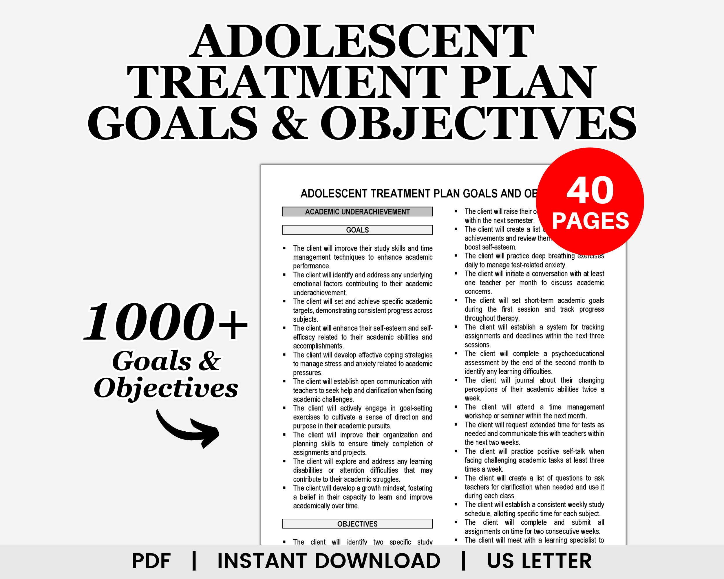 Adolescent Treatment Plan Goals and Objectives, Therapy Goals and Objectives, Treatment Plan