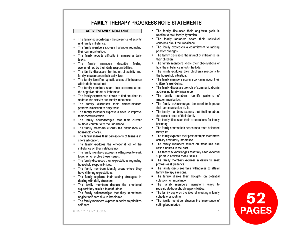 Family Therapy Progress Note Statements, Progress Notes, Progress ...