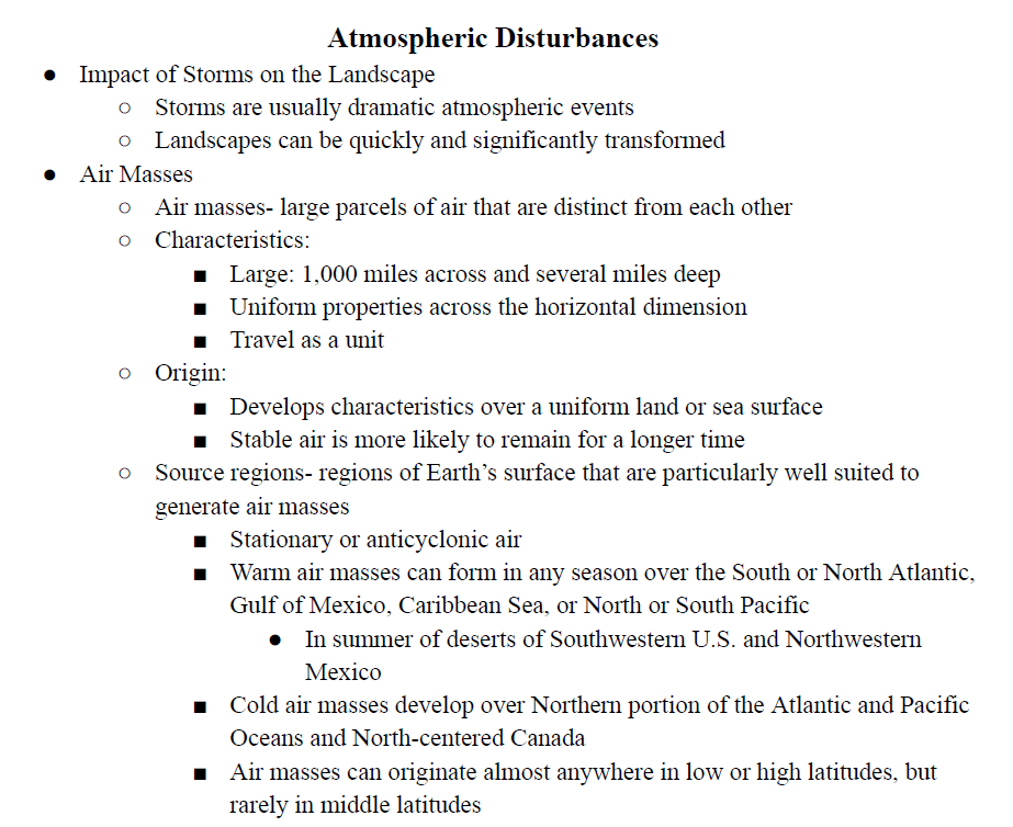 Atmospheric Disturbances Notes