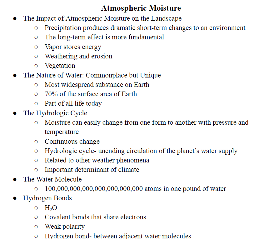 Atmospheric Moisture Notes