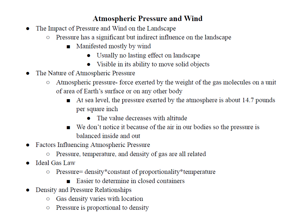 Atmospheric Pressure and Wind Notes