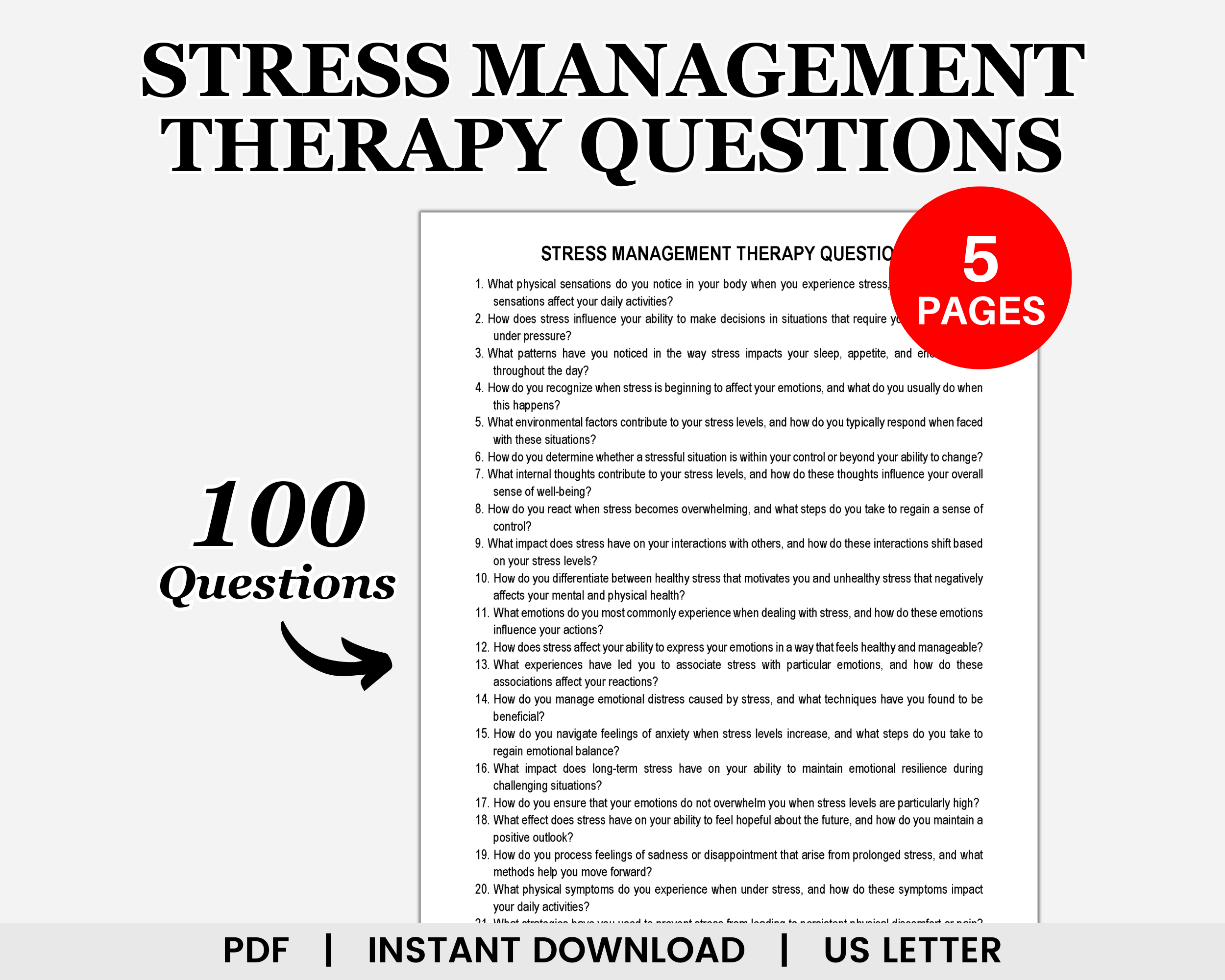 Stress Management Therapy Questions, Chronic Stress, Burnout Recovery, Emotional Regulation