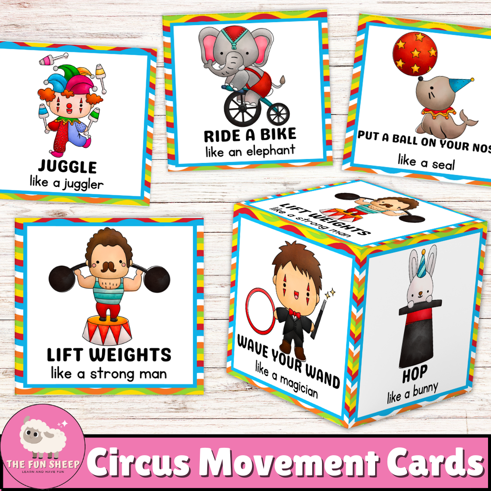 Circus Movement Cards | Circus Theme Dice Game Brain Break Transition Activity