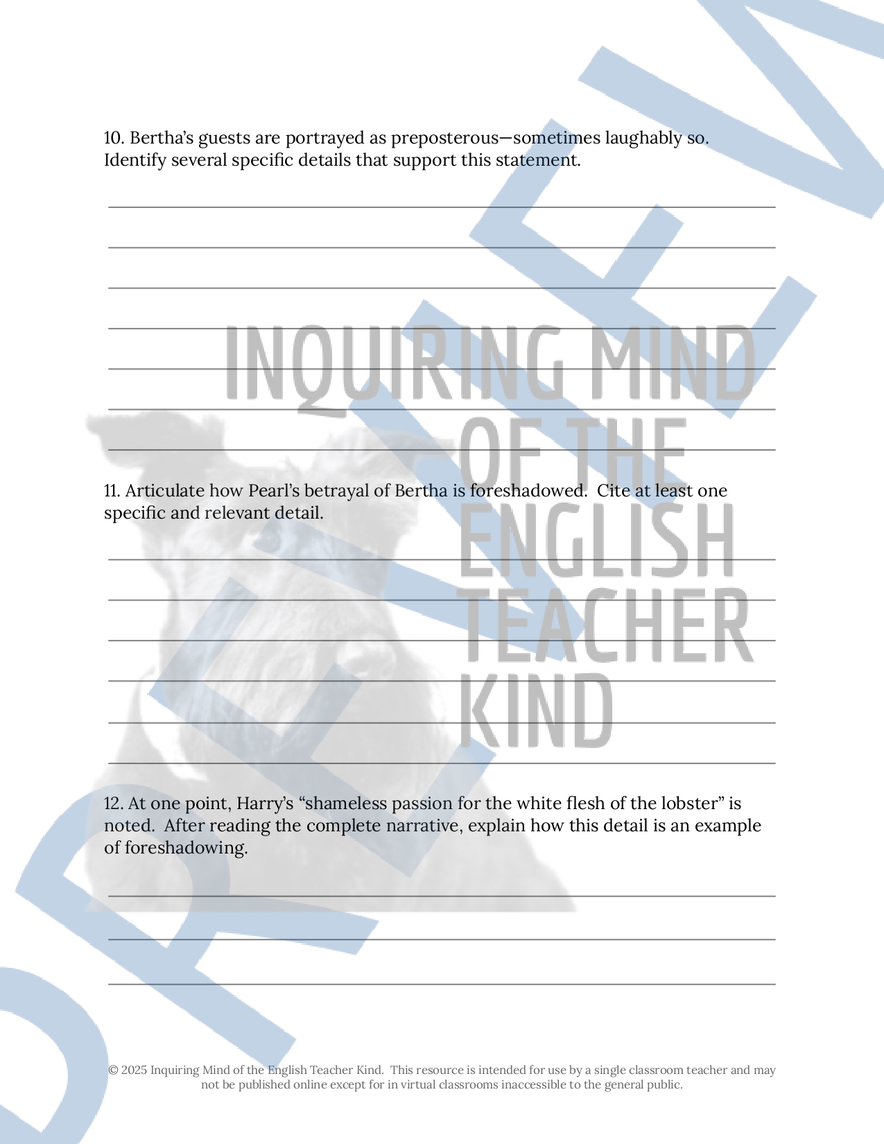 "Bliss" by Katherine Mansfield Close Reading Analysis Worksheet and ...
