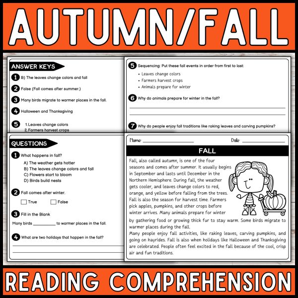 Autumn Reading Passages with Comprehension Questions | Fall Non-Fiction ...