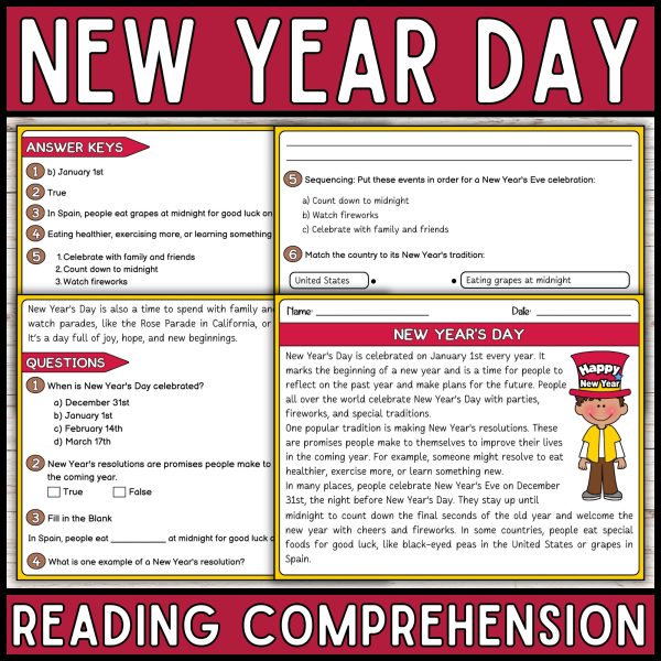 New Year's Day Reading Passages with Comprehension Questions | January ...