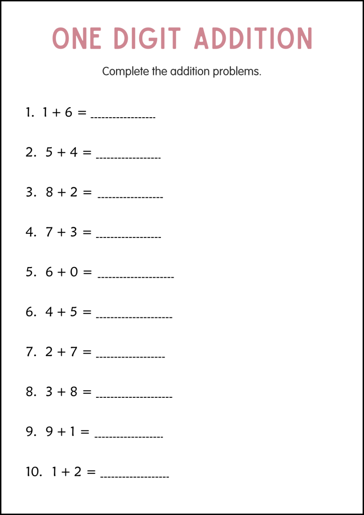 One Digit Addition - With Regrouping (1 Digit Adding) Printables ...