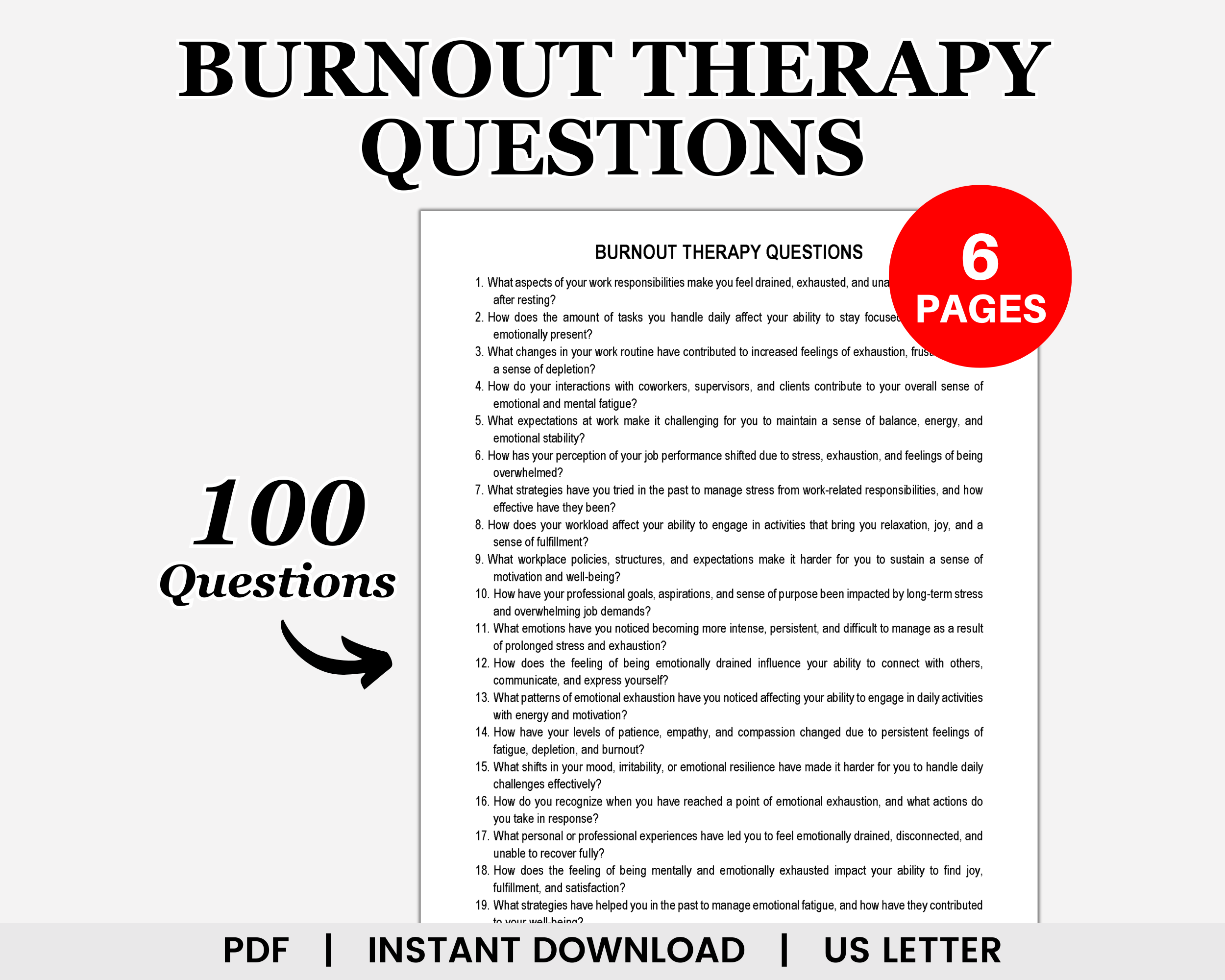 Burnout Therapy Questions, Occupational Burnout, Burnout Recovery Plan, Burnout Prevention