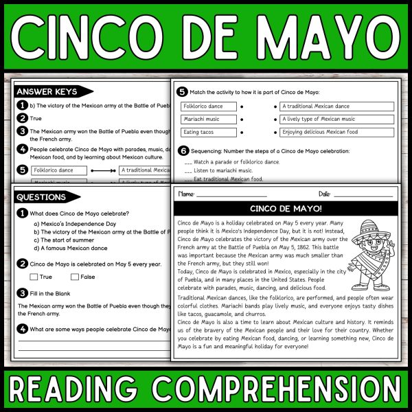Cinco de Mayo Reading Comprehension Passage & Questions | Mexican ...