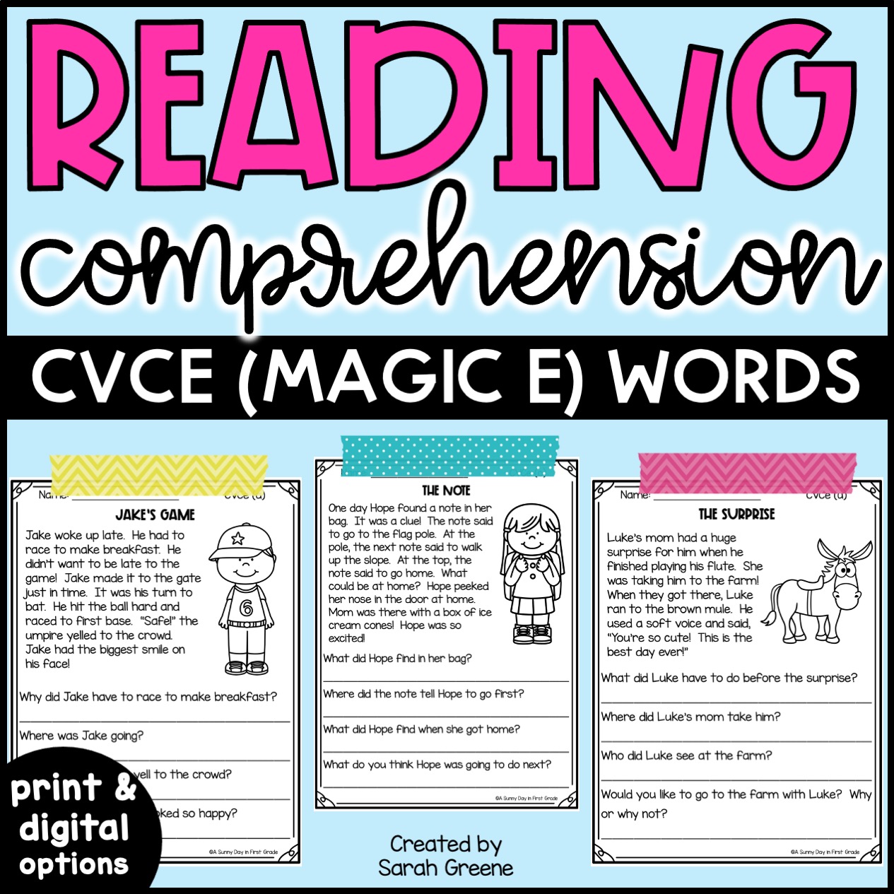 Reading Comprehension Passages for CVCe/Magic e - Printable & Digital