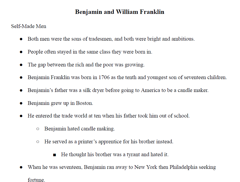 Benjamin and William Franklin Notes