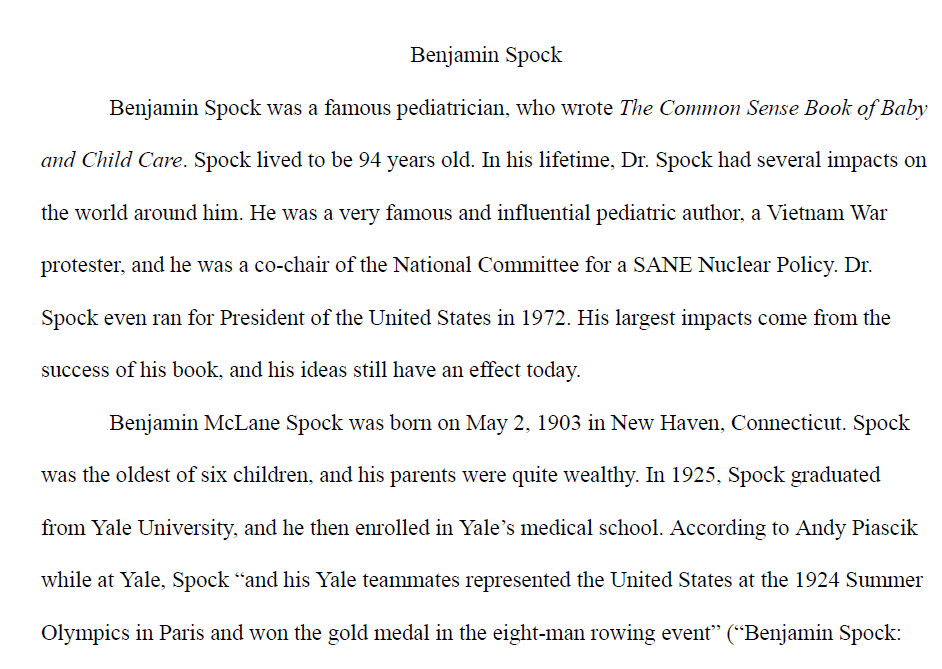 Benjamin Spock Paper