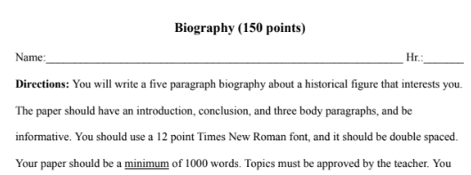Biography Directions and Rubric