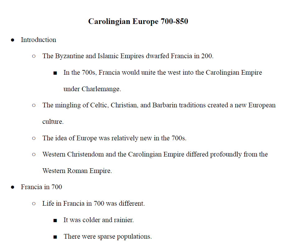 Carolingian Europe 700-850 Notes