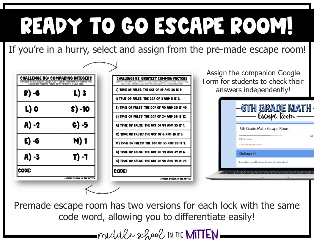 6th Grade Math Escape Room Year Round Review Back to School Activity ...