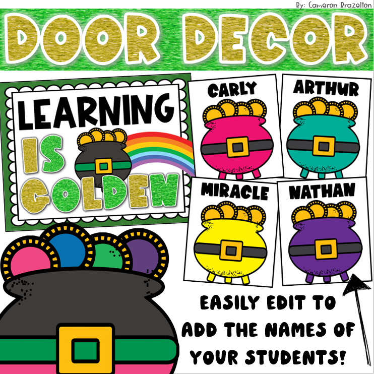 St. Patrick's Day Door Decorations Bulletin Board Display EDITABLE