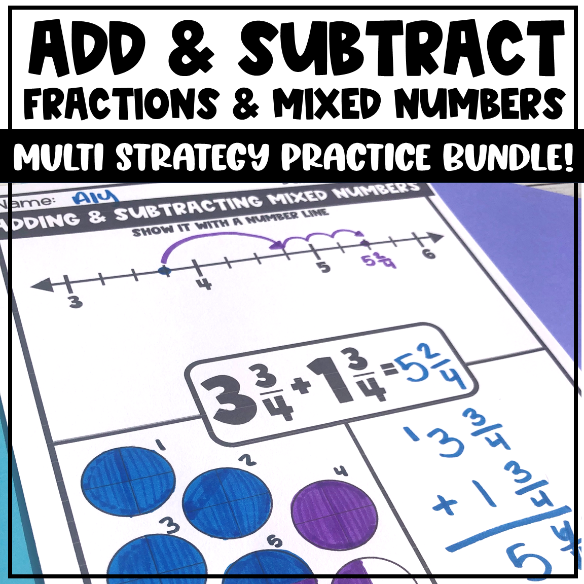 Add & Subtract Fractions & Mixed Number Strategy Printable Intervention ...