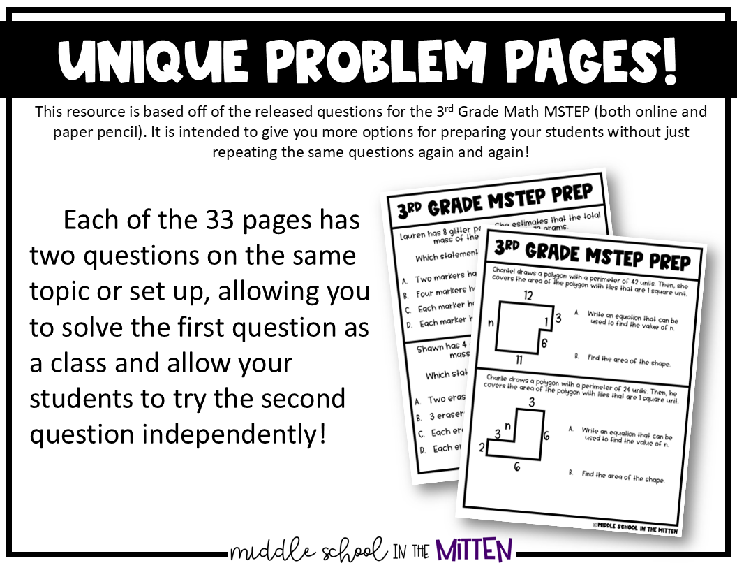 3rd Grade Math MSTEP Packet & Google Slides - Digital and Printable ...