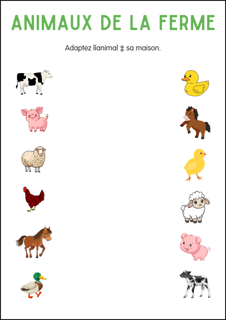 Farm Animal Worksheet in French - Feuille de travail sur les animaux de ...