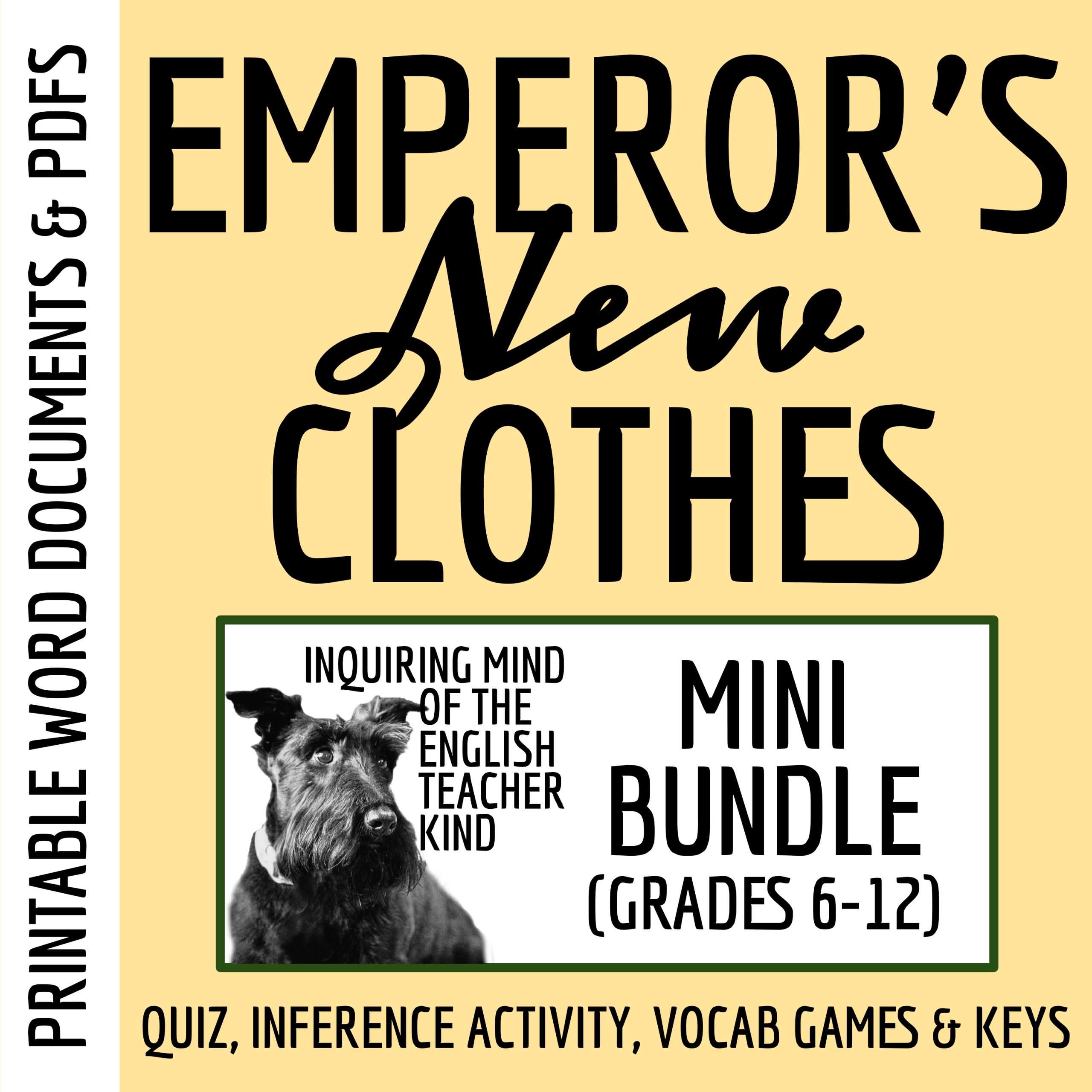 "The Emperor's New Clothes" Quiz, Close Reading Worksheet, and Vocabulary Games Bundle