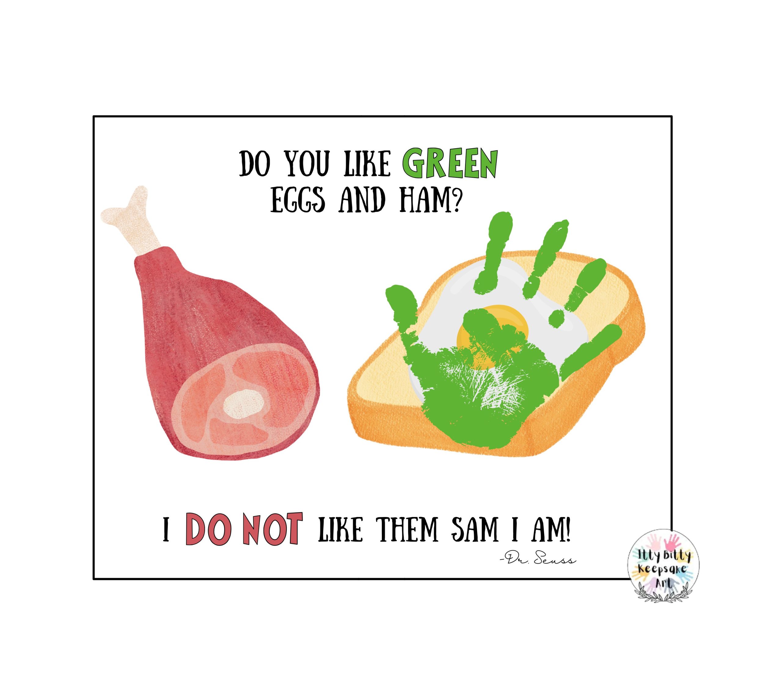 Green Eggs and Ham Handprint Art Craft Printable Template / Dr. Seuss / Read across America