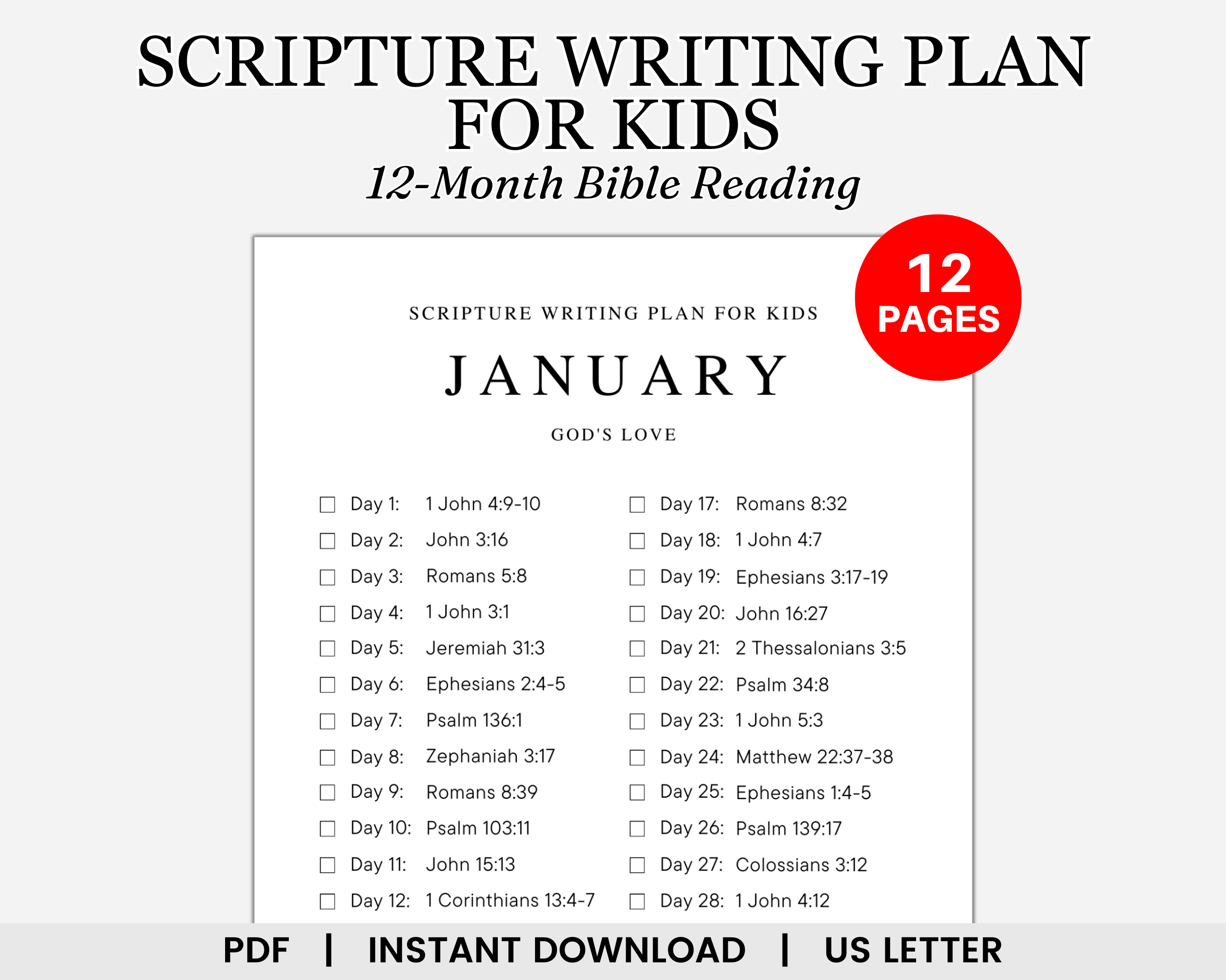 Scripture Writing Plan for Kids, Kids Bible Printable, Bible Study for Kids, Christian Homeschool