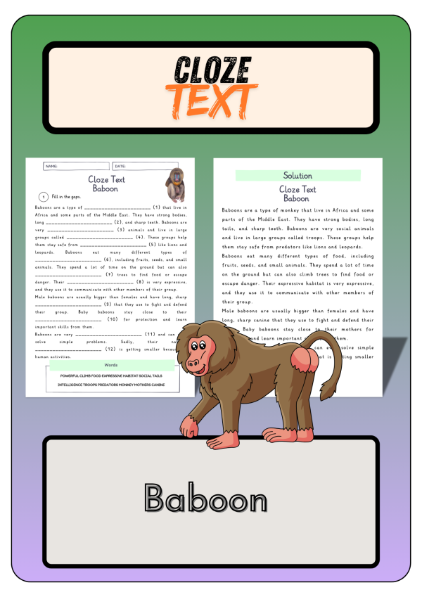 Cloze text - Baboon + Solutions | Made By Teachers