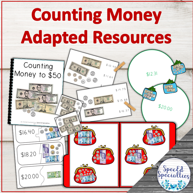 Counting Canadian Money & US Money Adapted Books File Folders Clip Cards