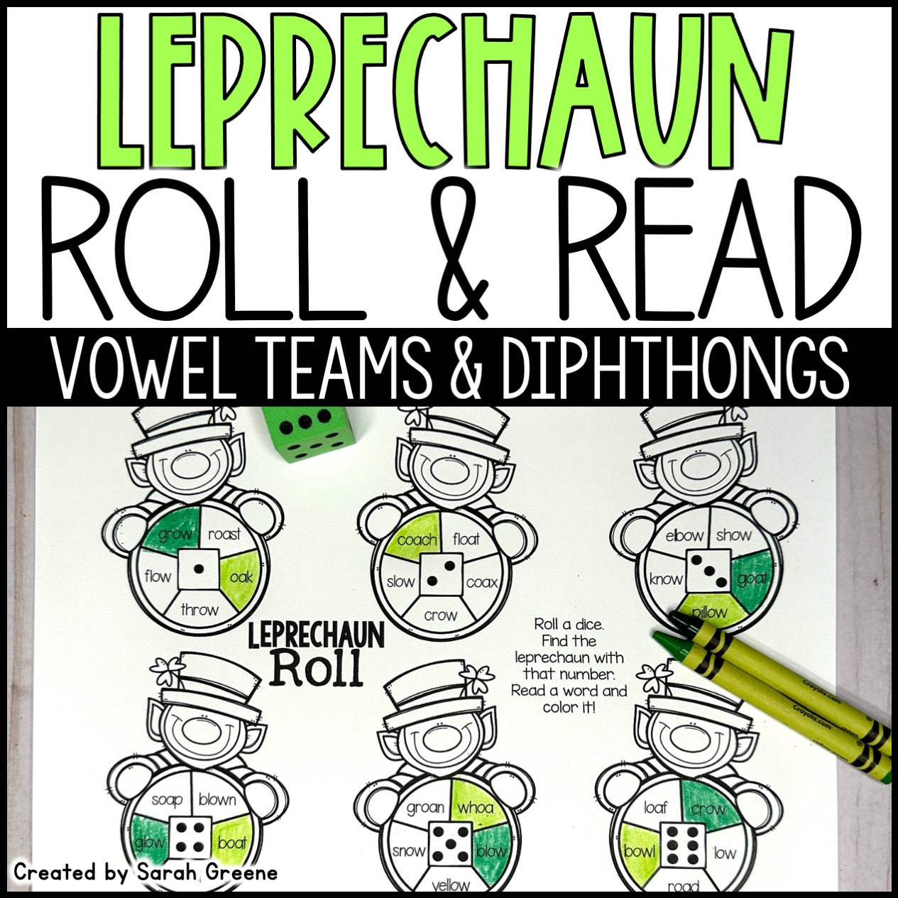 St. Patrick's Day Roll & Read Game for Vowel Teams & Diphthongs