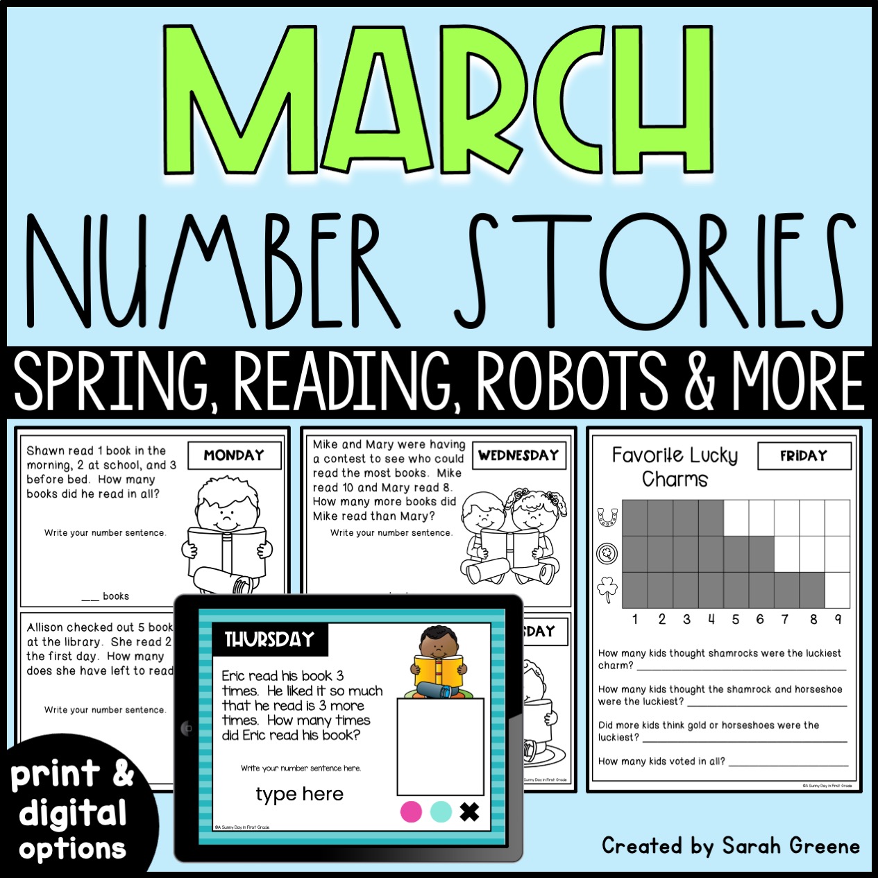 March Number Stories with Printable and Digital Options