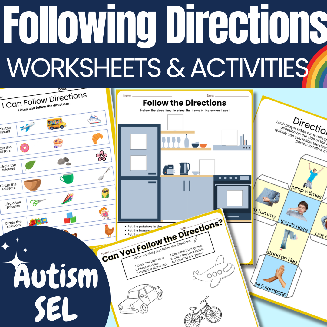 Following Directions Worksheets Preschool Kindergarten Autism SEL ...