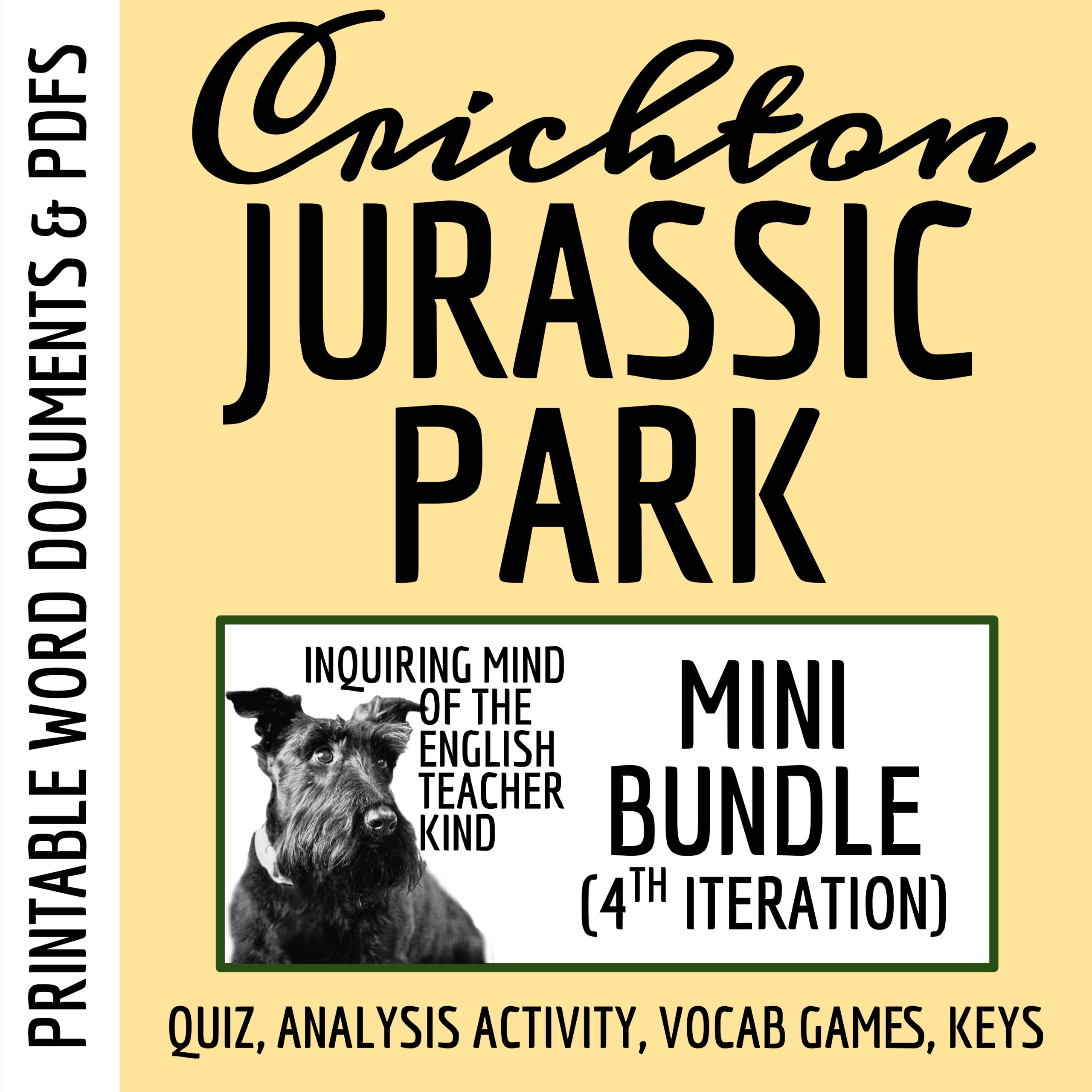Jurassic Park Fourth Iteration Quiz, Analysis Worksheet, and Vocabulary Games