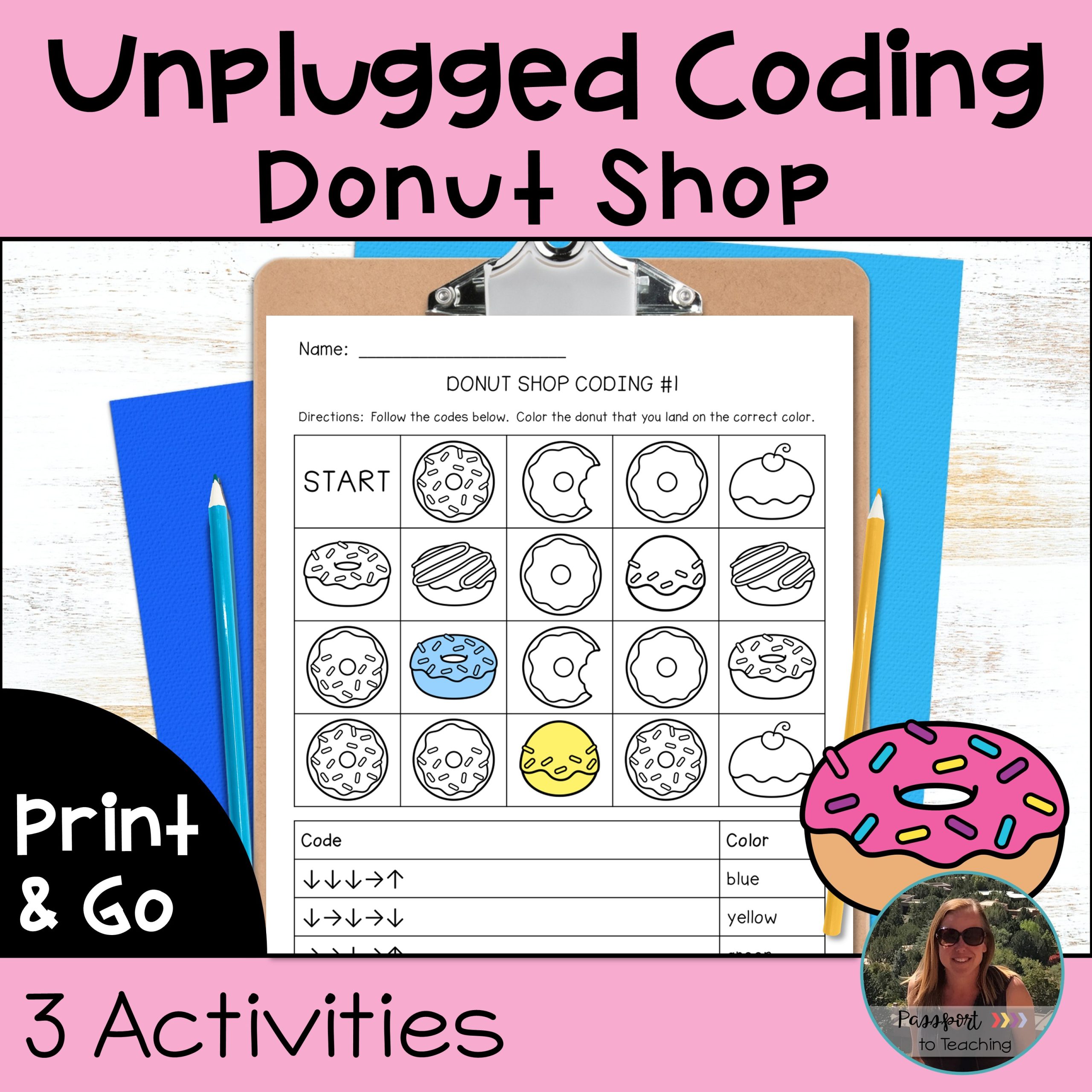 Coding Unplugged - Directional Coding - Donut Theme - No Prep